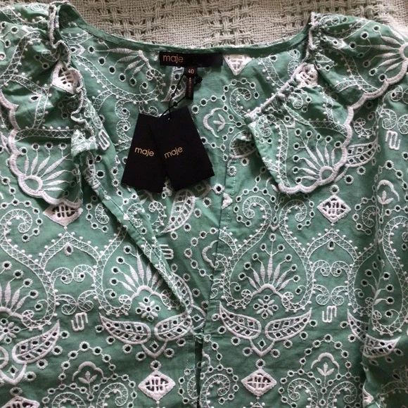 Maje Raberie Embroidered Eyelet Cotton Dress hold C - Picture 10 of 16